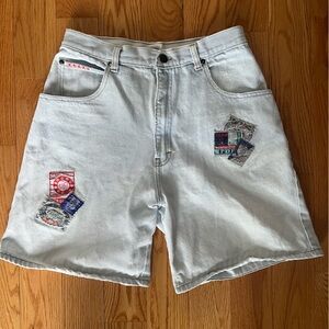 Vintage Light Wash Blue Patchwork Denim Shorts